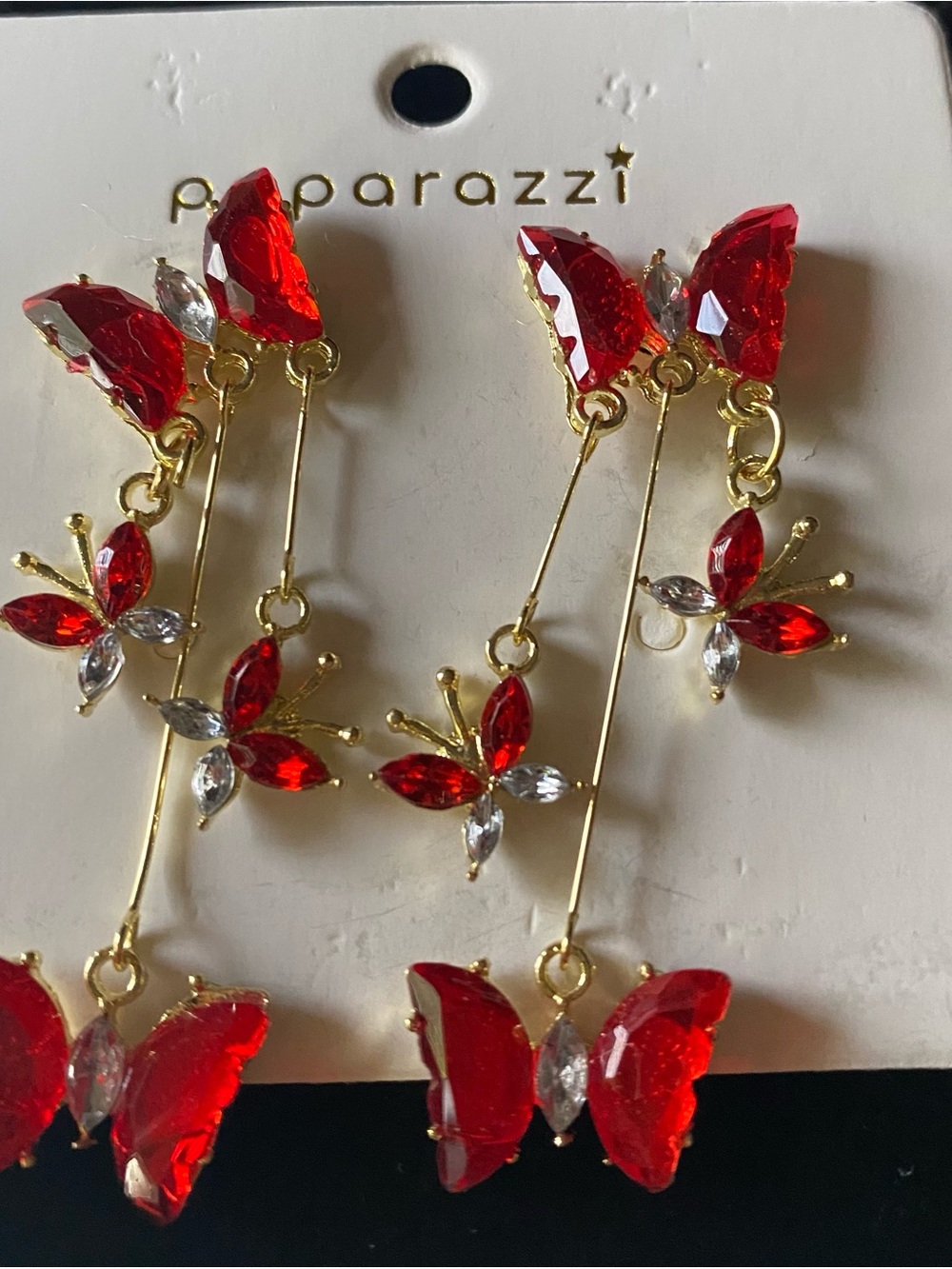 paparazzi Gold-Tone Red Butterfly Drop Earrings